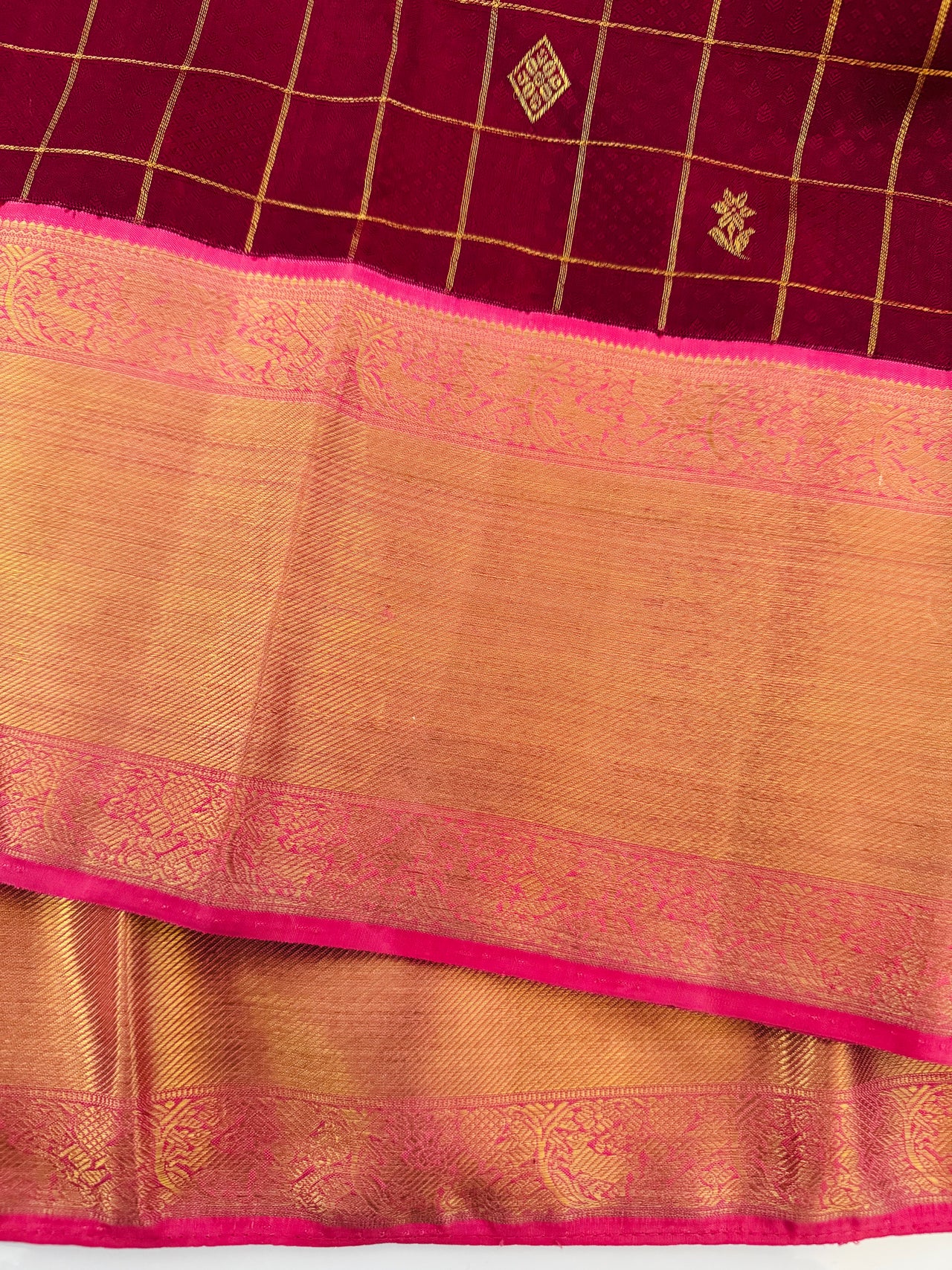 Exclusive Kanchivaram Korvai Pure Silk Pure Zari Silk Saree | Wine & Pink | Gold Zari | Handwoven | Ships from California