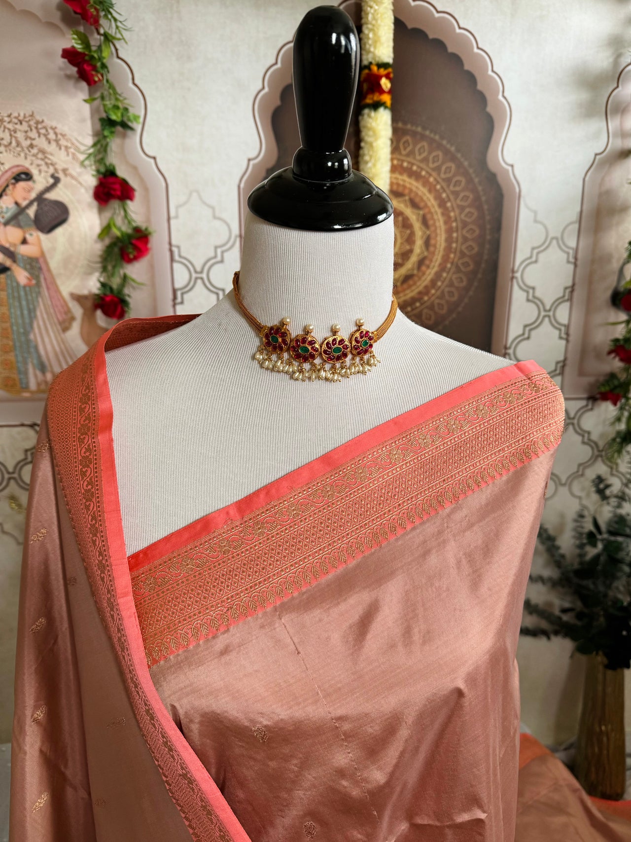 Banarasi Katan Pure Silk Saree | Old Rose & Coral Pink | Gold Zari | Handwoven | Silk Mark Certified | Ships from California