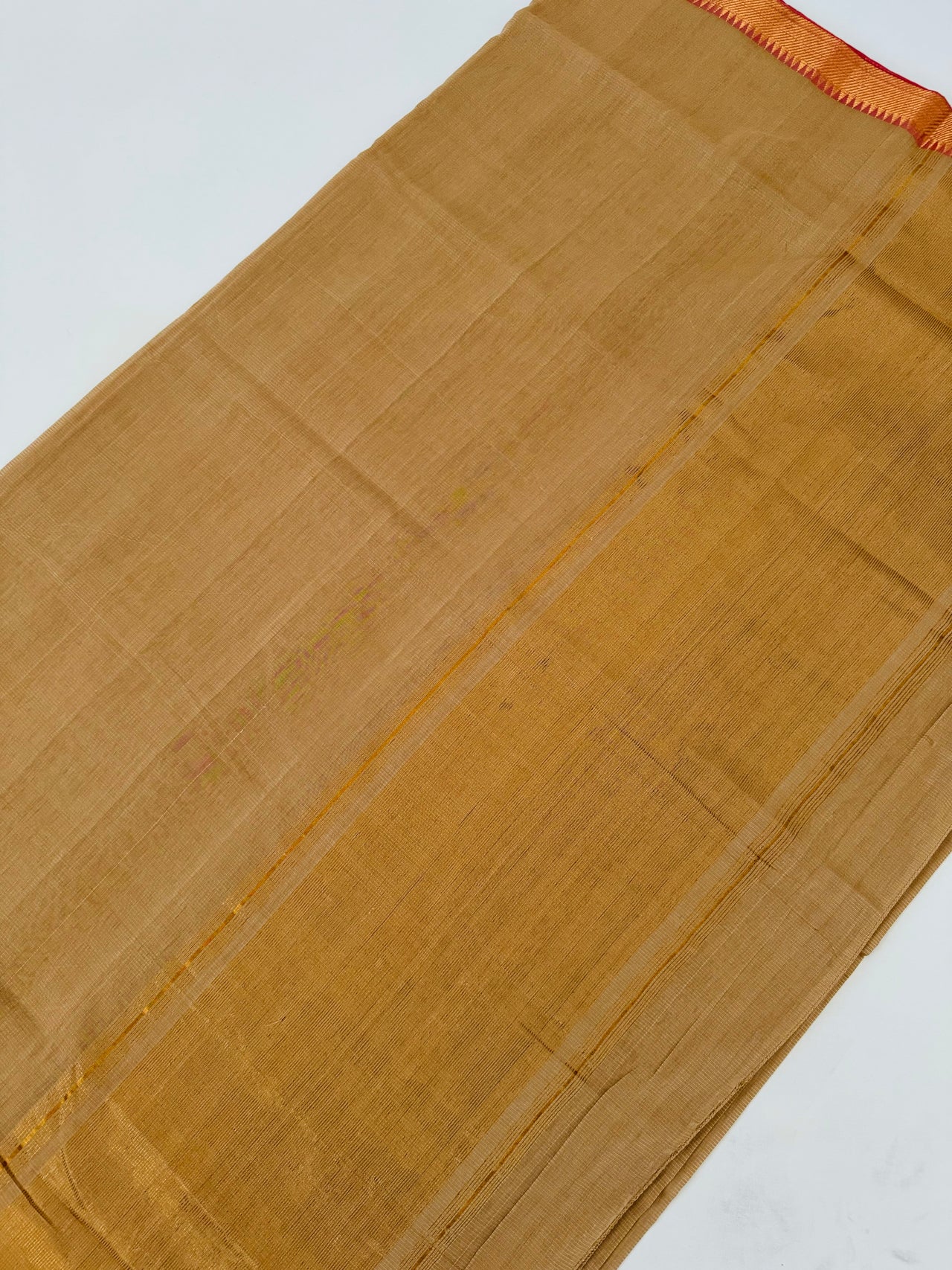 Handwoven Mangalgiri Cotton Saree | Beige | Gold Zari | Handwoven | Ships from California