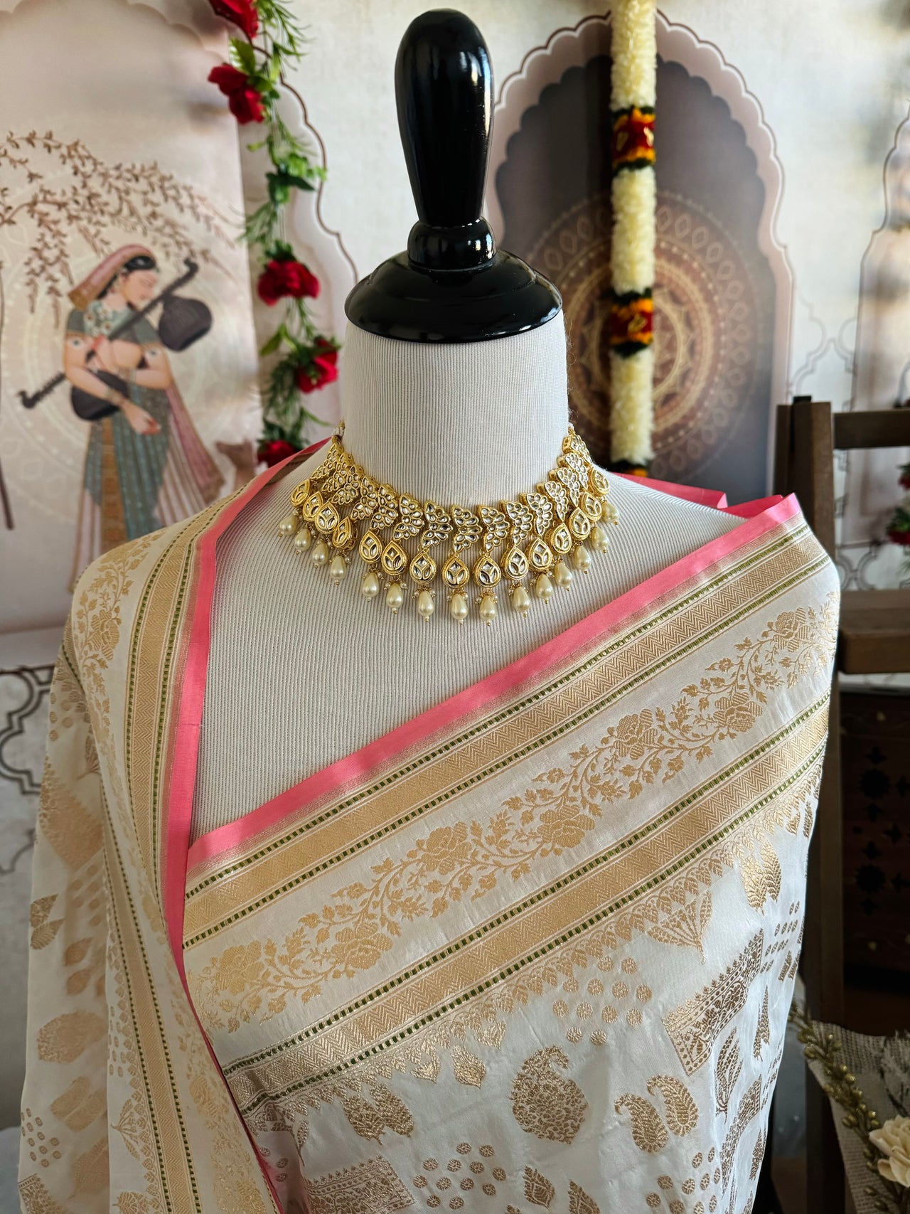 Banarasi Katan Silk Saree | Off-White | Gold Zari | Handwoven | Silk Mark Certified | Ships from California