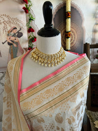 Thumbnail for Banarasi Katan Silk Saree | Off-White | Gold Zari | Handwoven | Silk Mark Certified | Ships from California