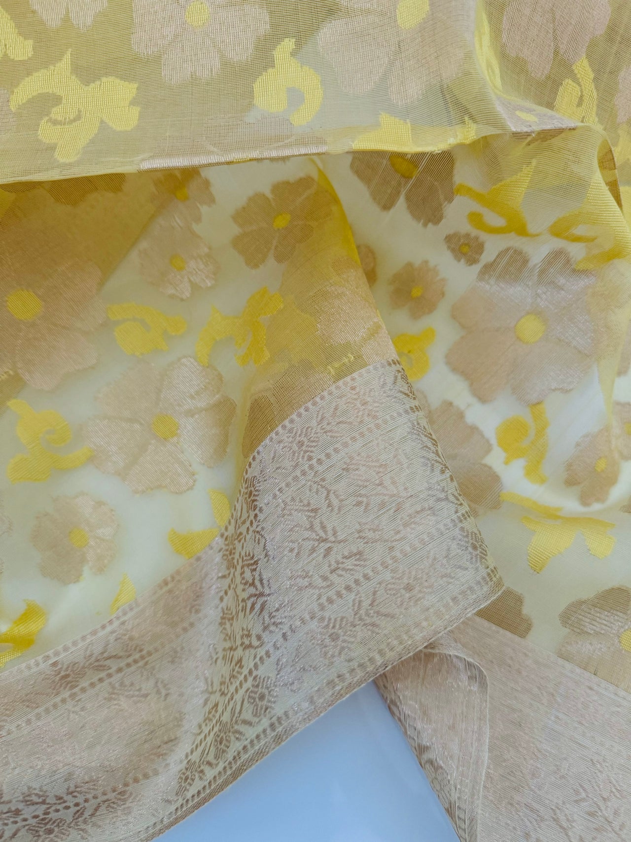 ShopNaya Exclusive | Handwoven | Silk Organza | Yellow | Gold Zari | Ships from California