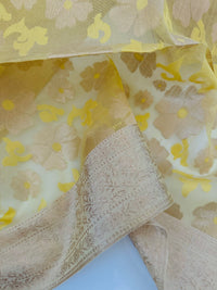 Thumbnail for ShopNaya Exclusive | Handwoven | Silk Organza | Yellow | Gold Zari | Ships from California