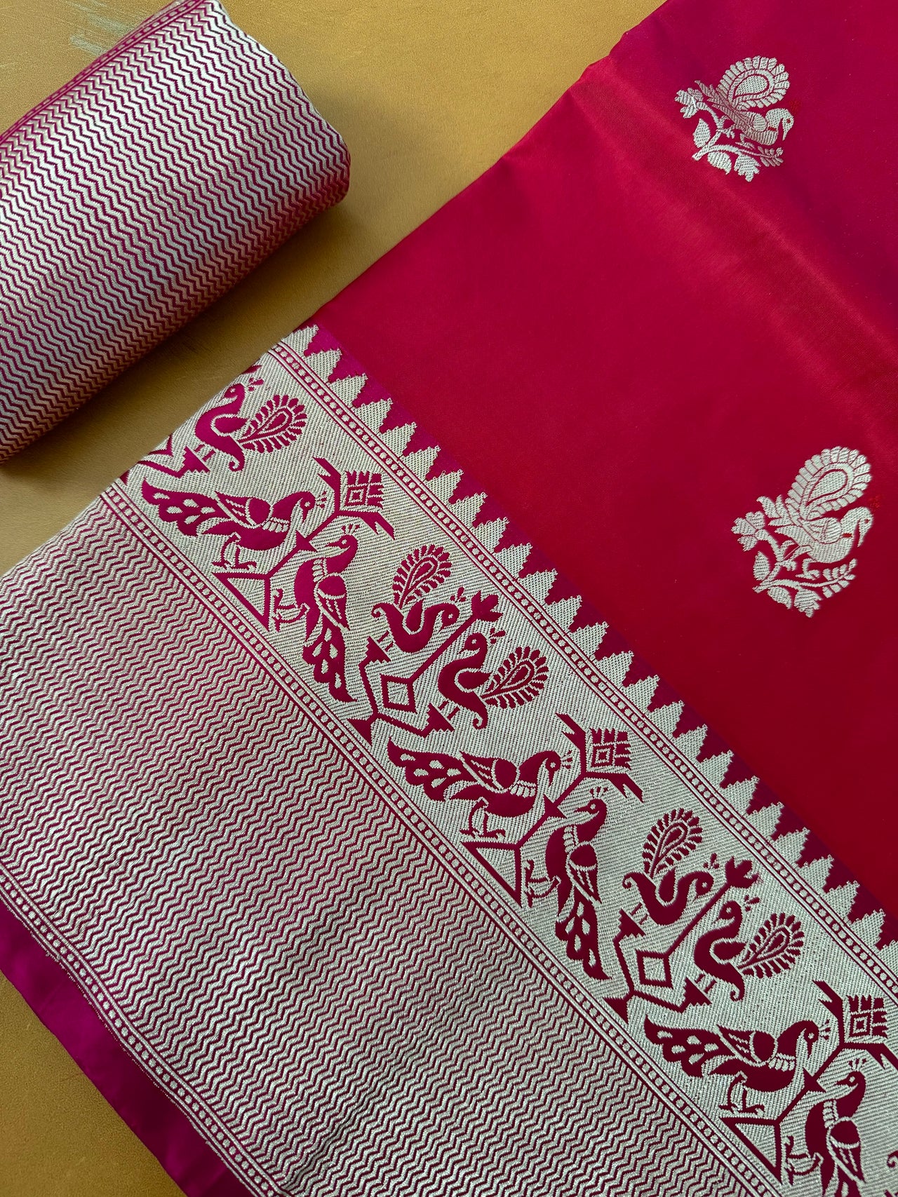 Katan Pure Silk Saree from Banaras | Ruby Red | Gold Zari | Handwoven | Free Shipping | Ships from California