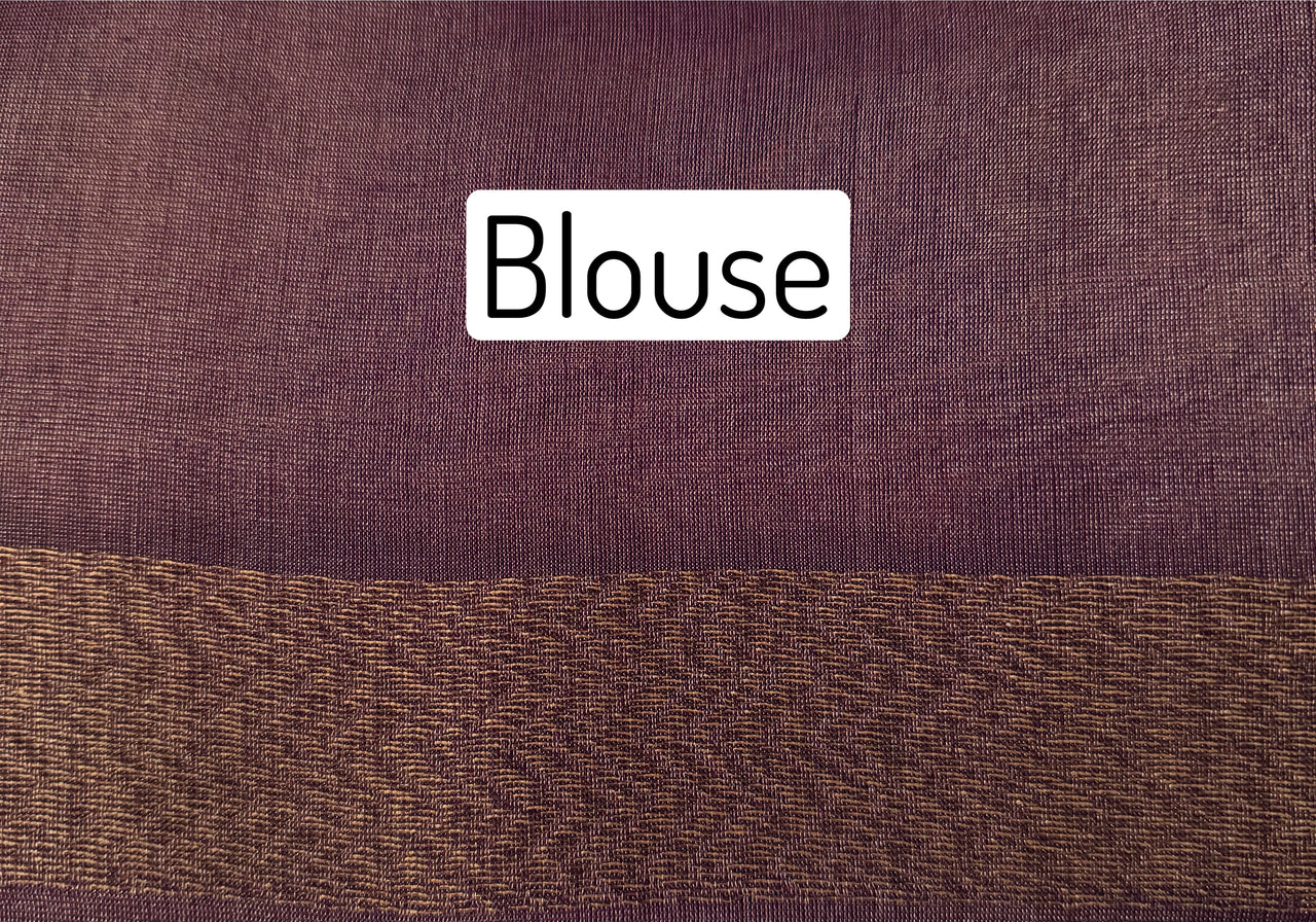 Tissue Silk and Tussar Silk Saree | Antique Zari | Dull Purple | Handwoven | Ships from California