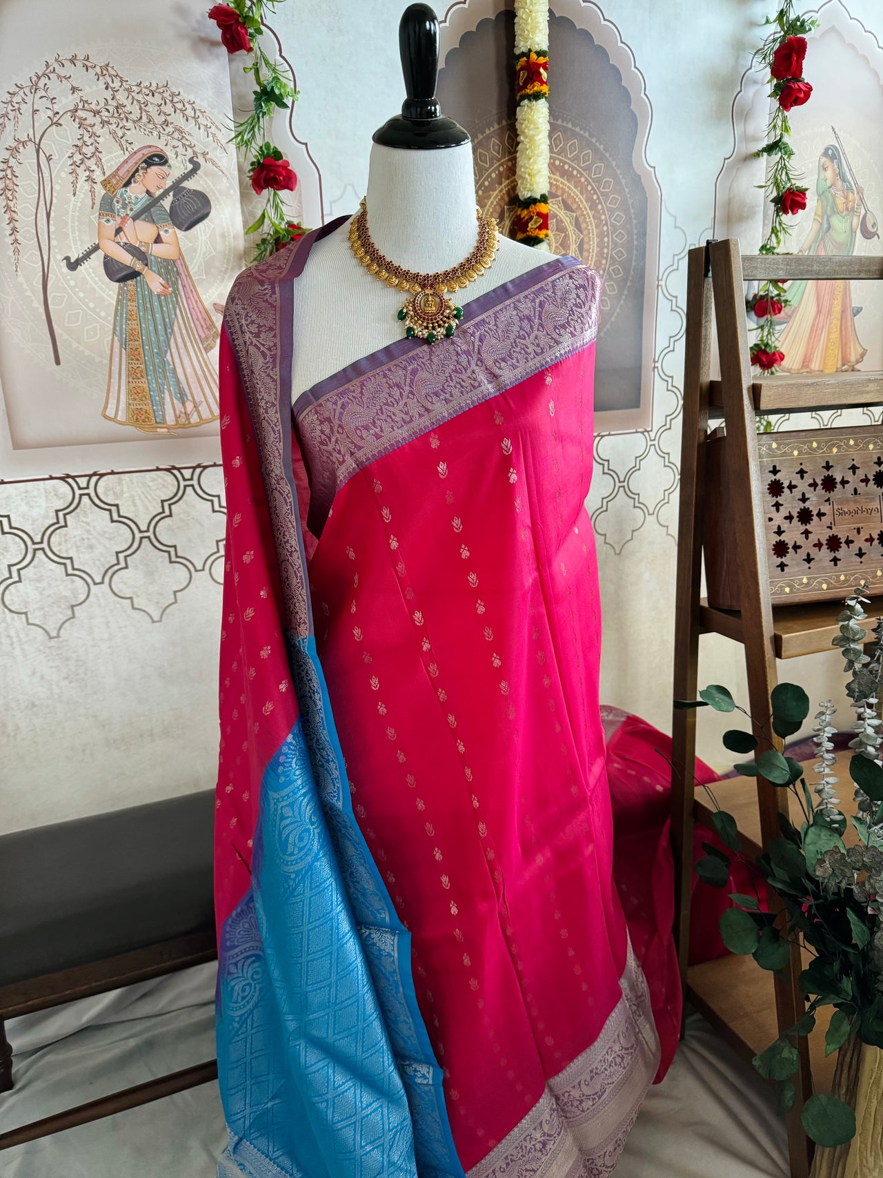 Kanchipuram pure silk saree | Silver Zari | Pink | Handwoven | Ships from California