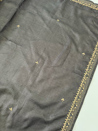 Thumbnail for Lightweight Gotta Patti Embroidery Pure Tussar Silk Saree | Dark Gray | Hand Embroidery | Ships from California