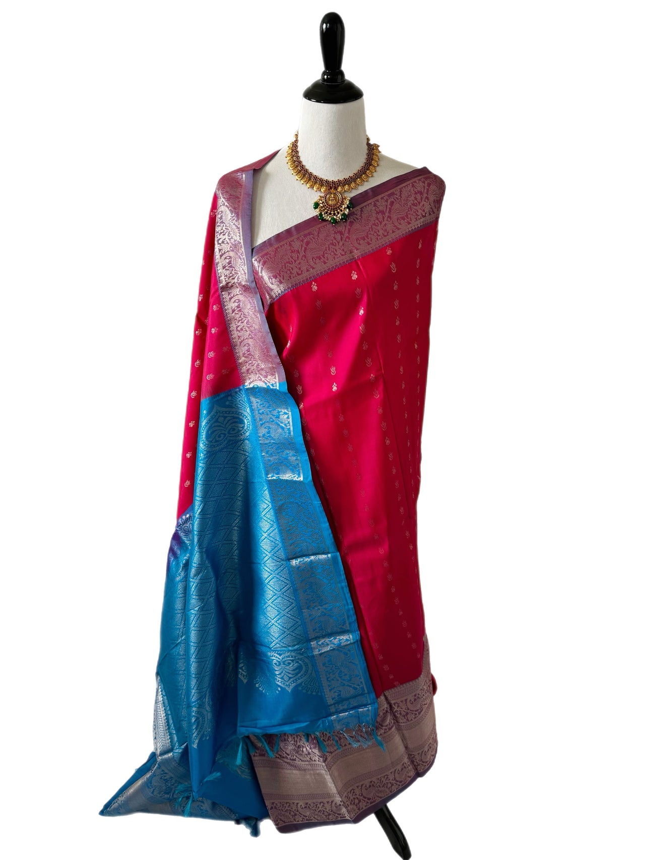 Kanchipuram pure silk saree | Silver Zari | Pink | Handwoven | Ships from California