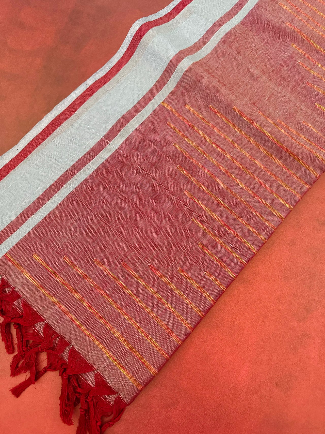 ShopNaya Exclusive | Handwoven | Cotton & Zari Mix Saree | Basket Weave | No Blouse | Metallic Reddish Pink | Silver Zari | Ships from California