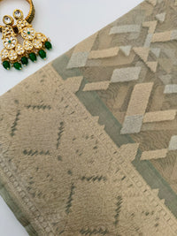 Thumbnail for Banarasi Tissue Silk Alfi Saree | Light Sage Green | Gold & Silver Zari | Handwoven | Silk Mark Certified | Ships from California