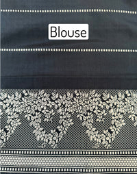 Thumbnail for Banarasi Katan Pure Silk Saree | Black | Silver Zari | Handwoven | Silk Mark Certified | Ships from California