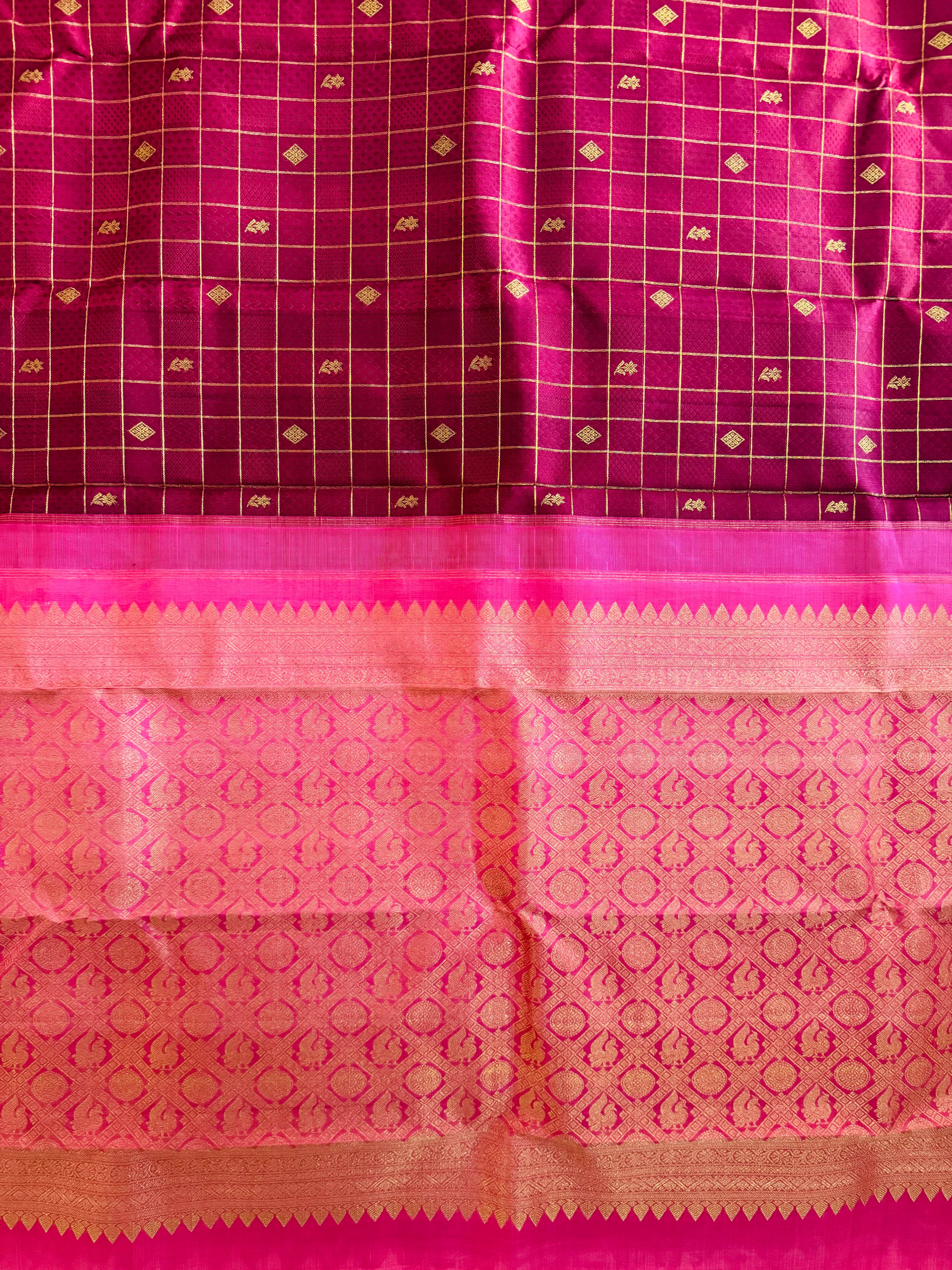 Exclusive Kanchivaram Korvai Pure Silk Pure Zari Silk Saree | Wine & Pink | Gold Zari | Handwoven | Ships from California