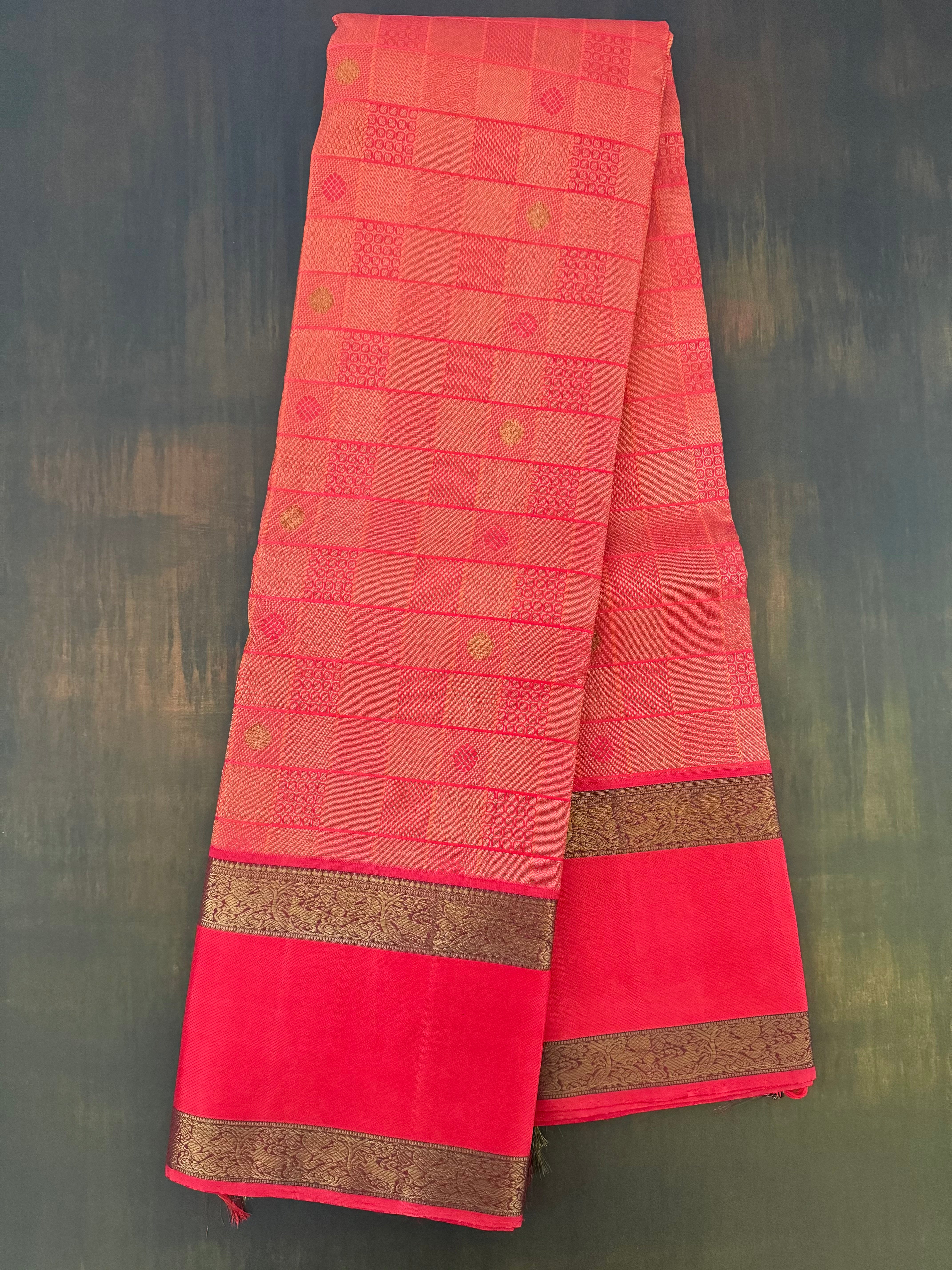 Exclusive Kanchivaram Pure Silk Pure Zari Silk Saree | Deep Green | Check Pattern | Handwoven | Ships from California