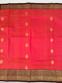 Thumbnail for Banarasi Katan Silk Saree | Orange Pink Shot Color & Brown | Gold Zari | Handwoven | Silk Mark Certified | Ships from California