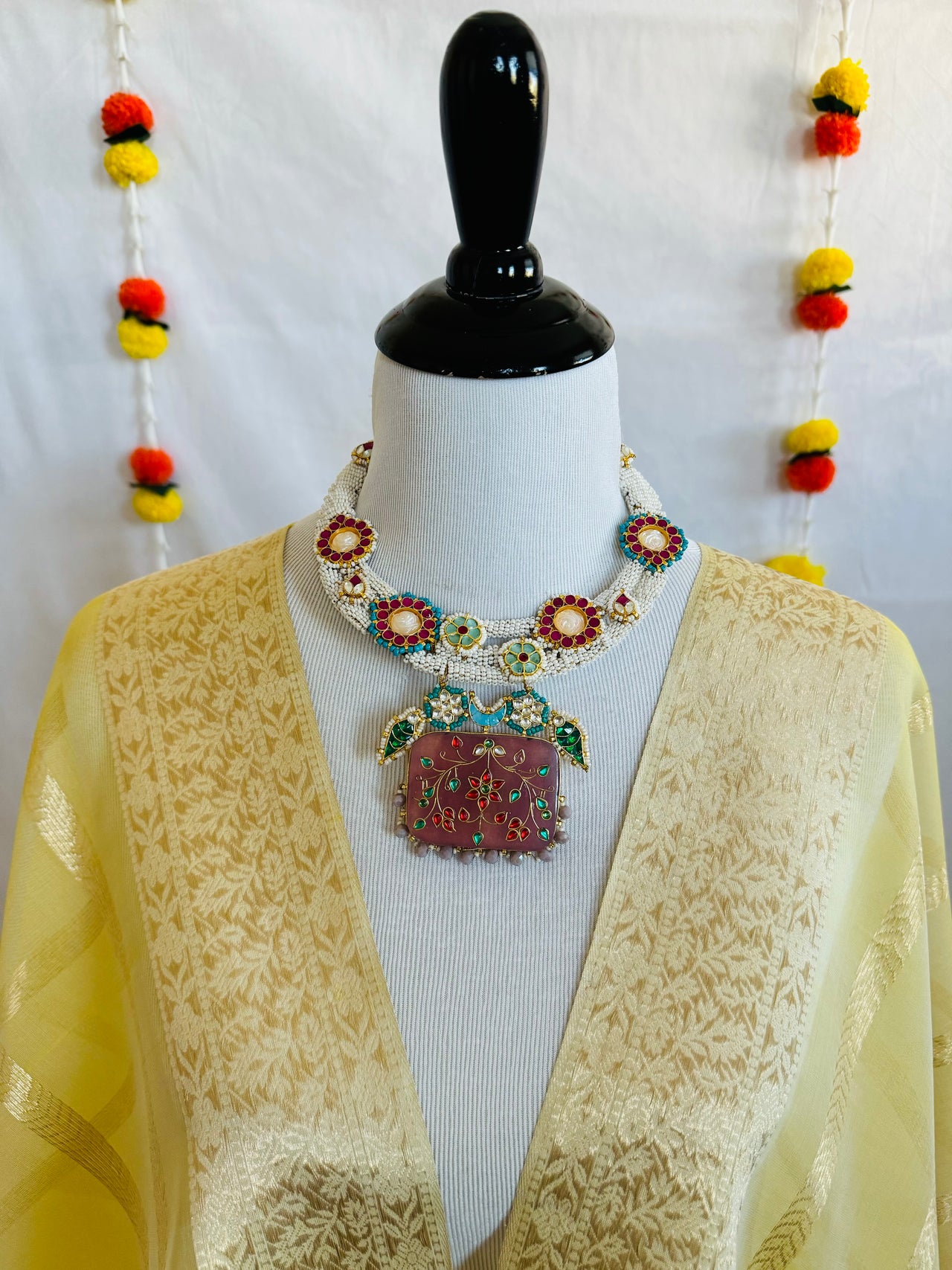 Ahmedabadi Kundan Statement Jewelry | Semi-Precious Stones | Brass Base | Gold Plated | Silver Foil | Free Shipping | Ships from California