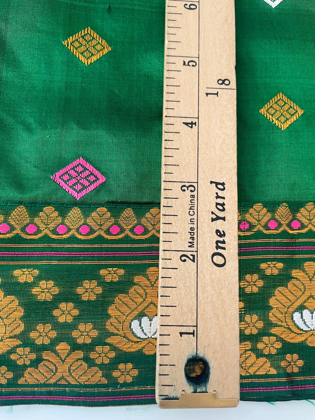 Assam Pat Mulberry Silk Saree | Green | Gold Zari | Handwoven | Silk Mark Certified | Ships from California