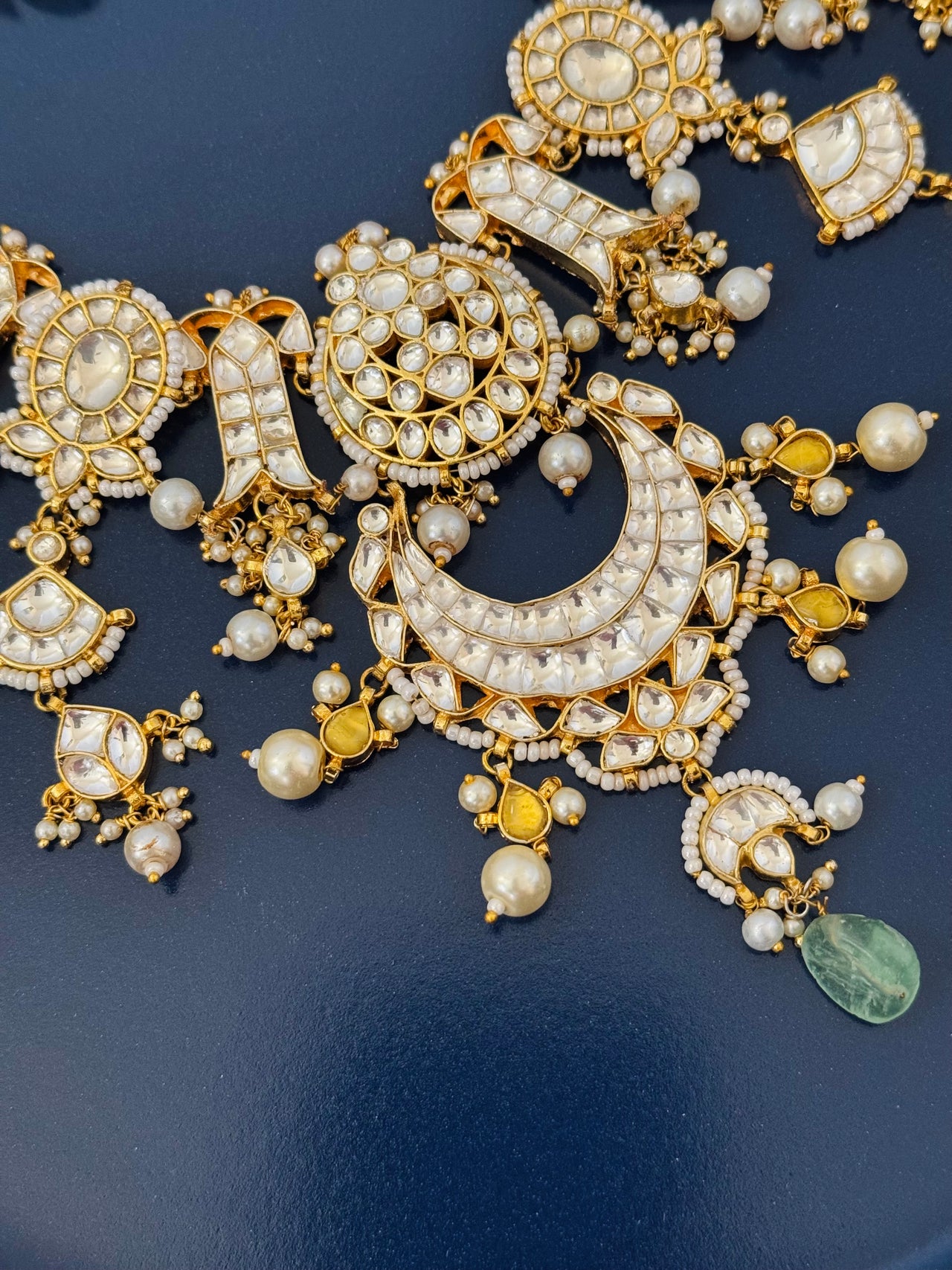 Ahmedabadi Kundan Jewelry Set | Semi-Precious Stones | Brass Base | Gold Plated | Silver Foil | Free Shipping | Ships from California