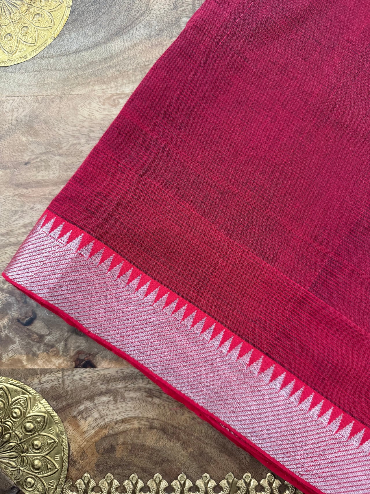 Handwoven Mangalgiri Cotton Saree | Maroon Red | Silver Zari | Handwoven | Ships from California