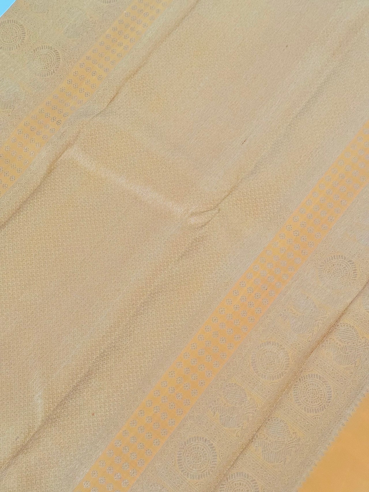 Exclusive Tribal Art Kanchivaram Korvai Pure Silk Pure Zari Silk Saree | Warli Inspired | Off-White | Handwoven | Ships from California