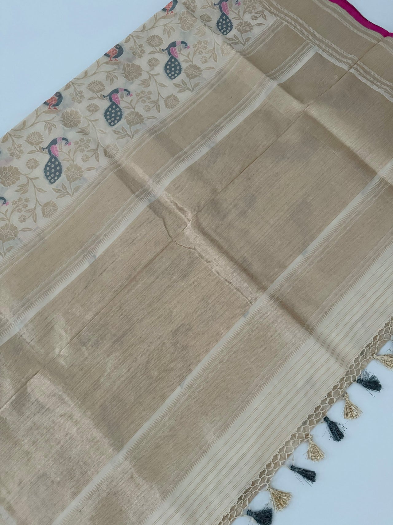 Banarasi Katan Silk Saree | Off-White | Gold Zari | Handwoven | Silk Mark Certified | Ships from California