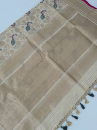 Thumbnail for Banarasi Katan Silk Saree | Off-White | Gold Zari | Handwoven | Silk Mark Certified | Ships from California