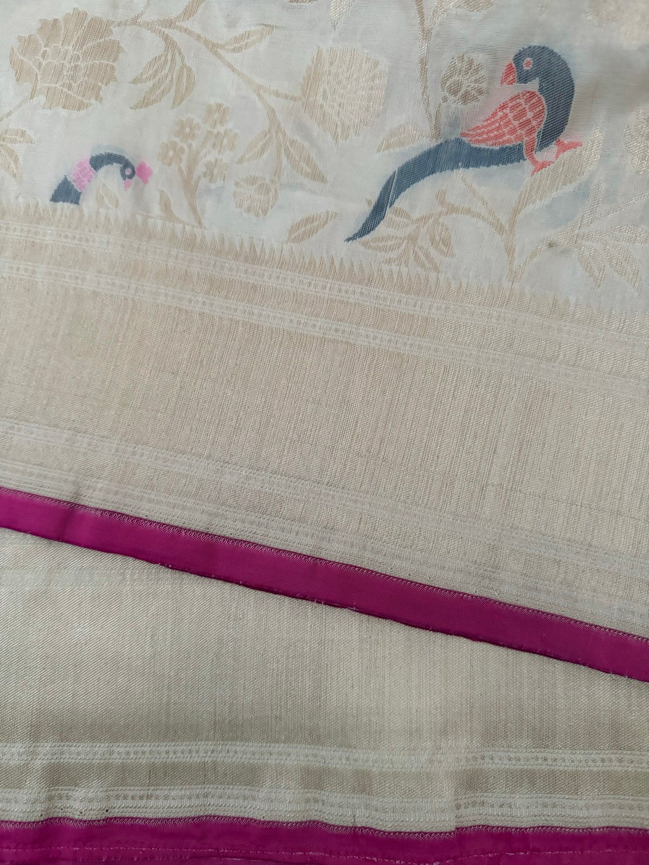 Banarasi Katan Silk Saree | Off-White | Gold Zari | Handwoven | Silk Mark Certified | Ships from California