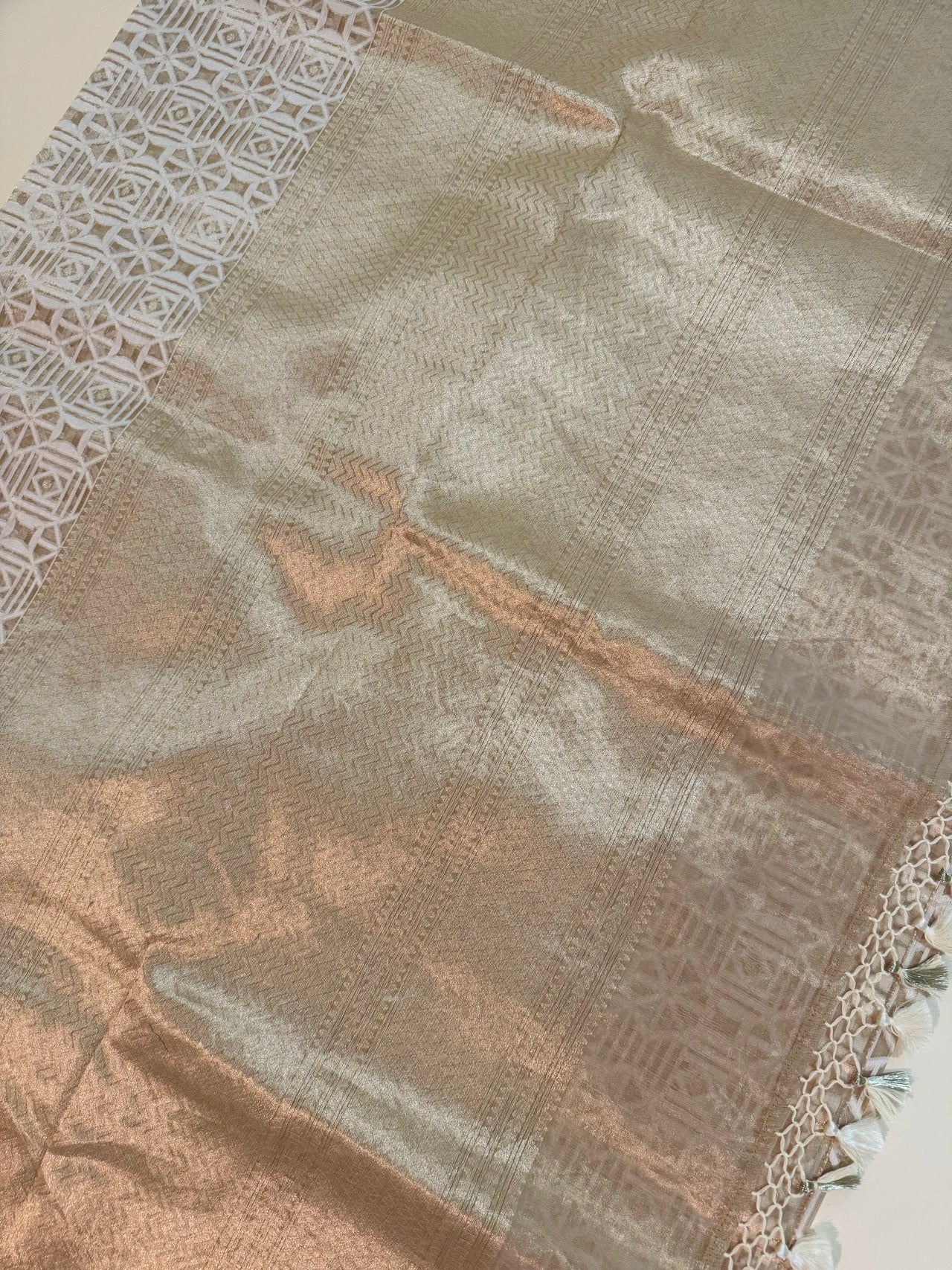 Banarasi Kora Tissue Organza Silk Saree | Golden Color | Gold Zari | Cut Work | Handwoven | Ships from California