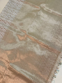 Thumbnail for Banarasi Kora Tissue Organza Silk Saree | Golden Color | Gold Zari | Cut Work | Handwoven | Ships from California
