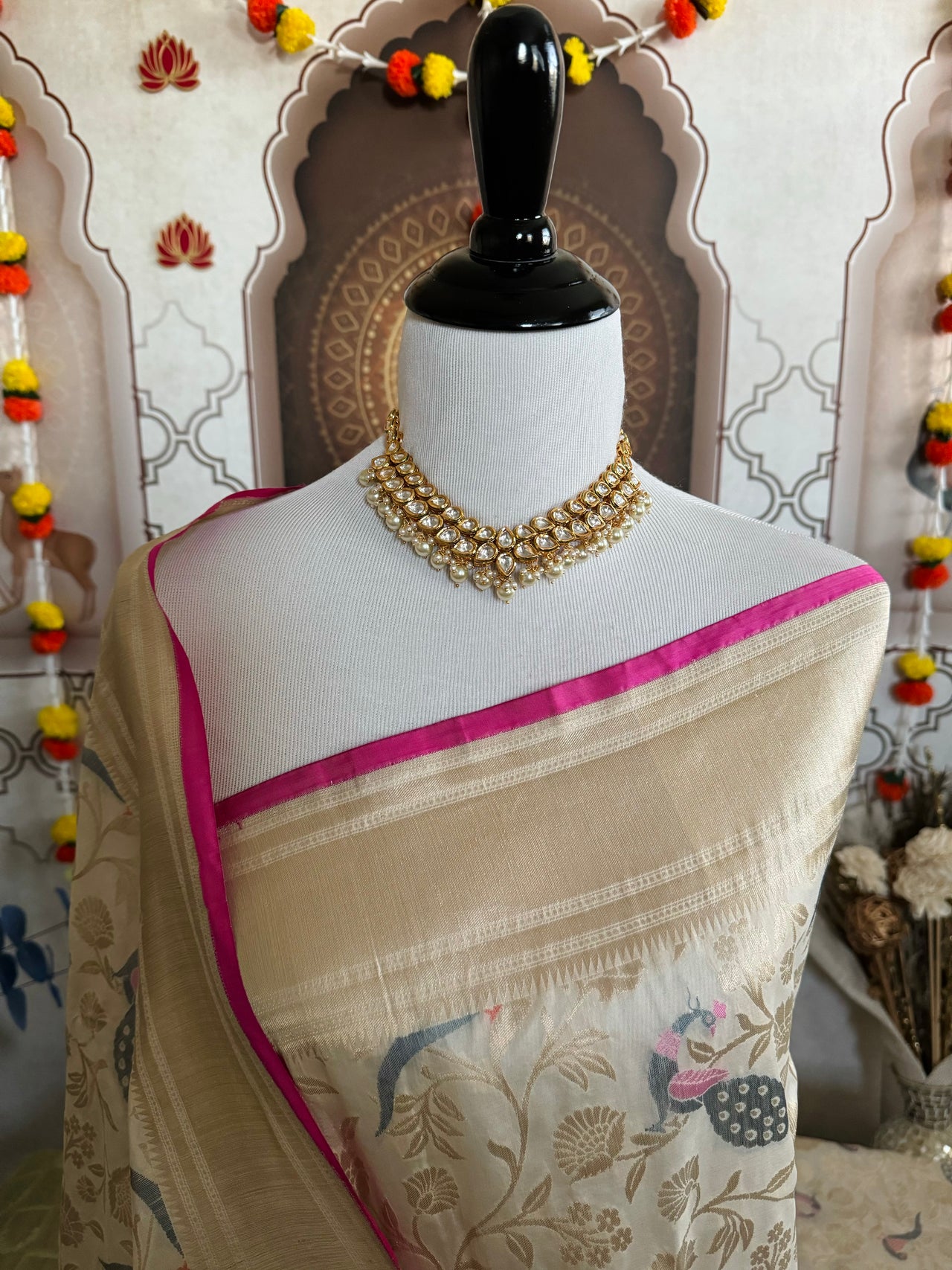 Banarasi Katan Silk Saree | Off-White | Gold Zari | Handwoven | Silk Mark Certified | Ships from California