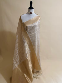 Thumbnail for Banarasi Kora Tissue Organza Silk Saree | Golden Color | Gold Zari | Cut Work | Handwoven | Ships from California