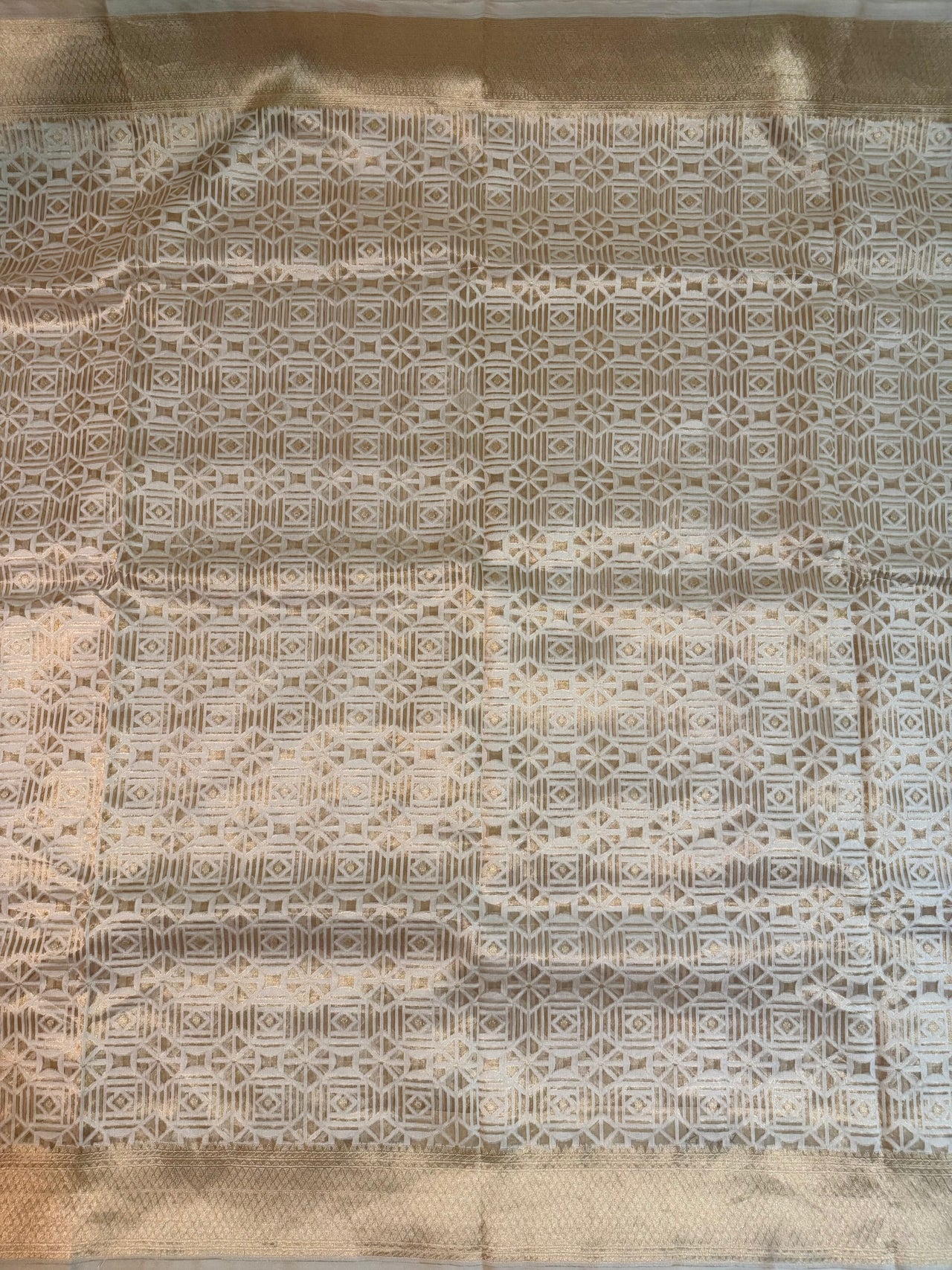 Banarasi Kora Tissue Organza Silk Saree | Golden Color | Gold Zari | Cut Work | Handwoven | Ships from California