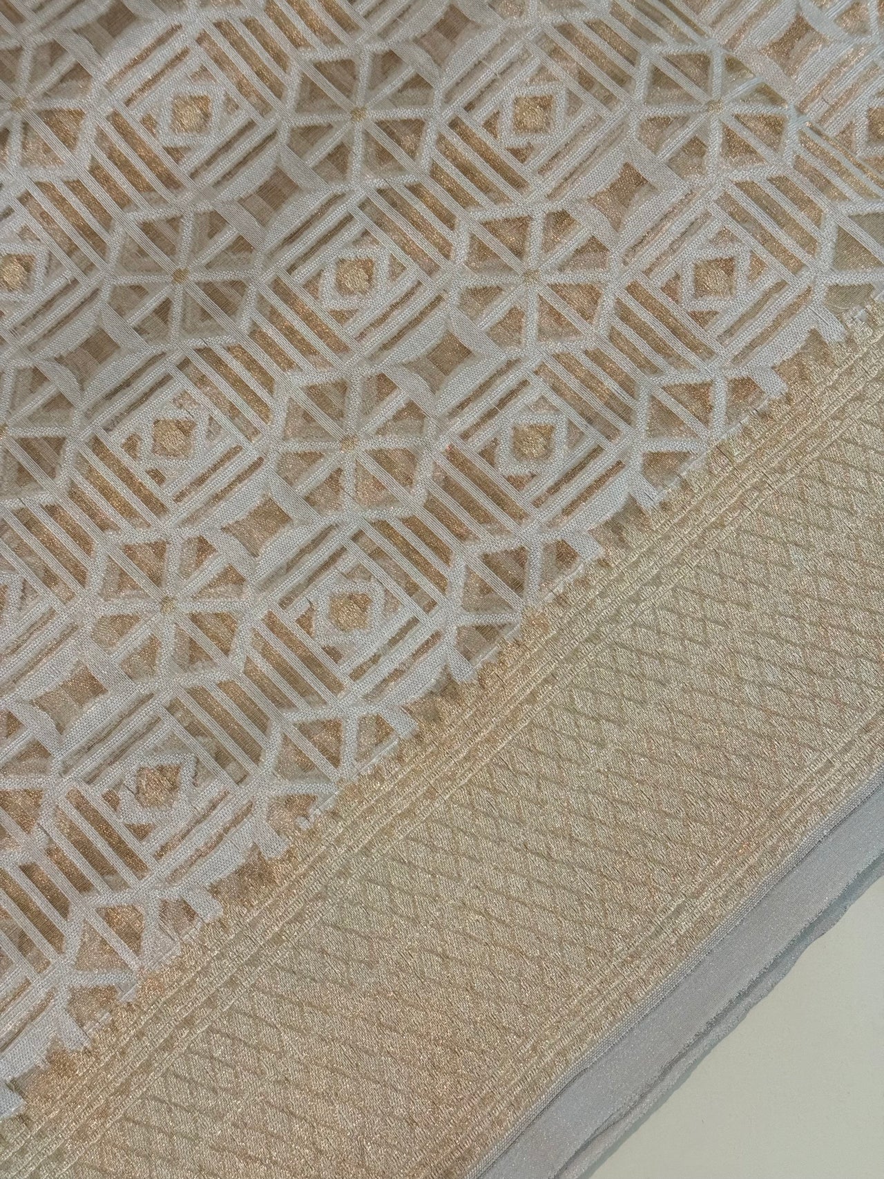 Banarasi Kora Tissue Organza Silk Saree | Golden Color | Gold Zari | Cut Work | Handwoven | Ships from California