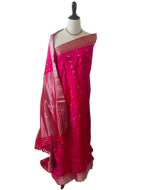 Thumbnail for Assam Pat Mulberry Silk Saree | Bright Pink | Silver Zari | Handwoven | Silk Mark Certified | Ships from California
