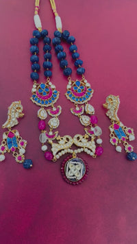 Ahmedabadi Kundan Necklace Set | Semi-Precious Stones | Brass Base | Gold Plated | Silver Foil | Free Shipping | Ships from California