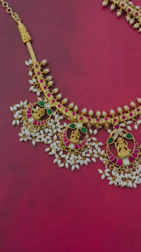 Jadau Kundan Necklace Set | Guttapusalu | Real Kemp Stones | Brass Base | No earrings | Gold Polish | Free Shipping | Ships from California