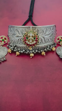 German Silver Ahmedabadi Kundan Choker Set | Semi-Precious Stones | Contains Nickel | Gold Plated | Free Shipping | Ships from California