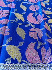 Thumbnail for Jacquard weave kanchipuram/Kanchivaram handloom pure silk saree | Imperial blue & Fuchsia pink | Silk Mark | Ships from California