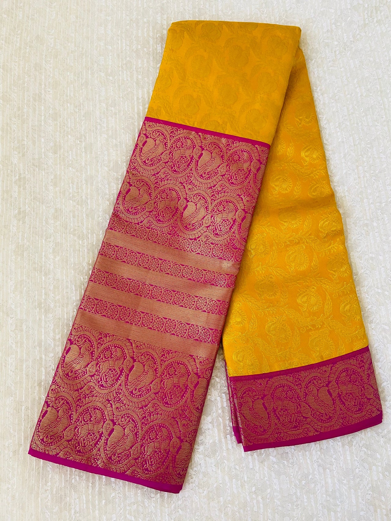 Sunny yellow kanchipuram/Kanchivaram handloom pure silk saree | Silk Mark certified | Ships from California