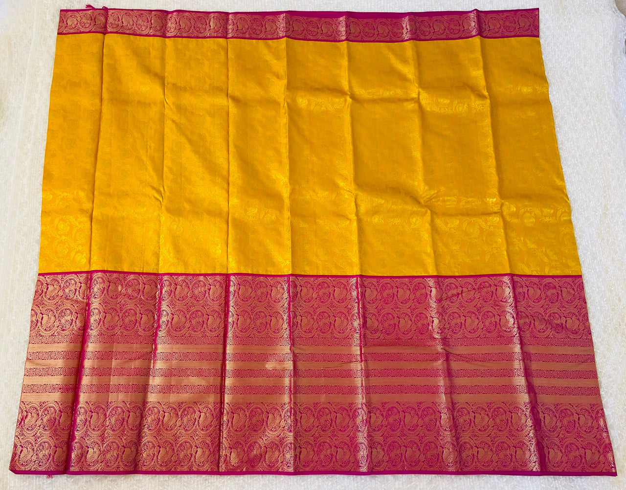 Sunny yellow kanchipuram/Kanchivaram handloom pure silk saree | Silk Mark certified | Ships from California