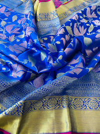 Thumbnail for Jacquard weave kanchipuram/Kanchivaram handloom pure silk saree | Imperial blue & Fuchsia pink | Silk Mark | Ships from California