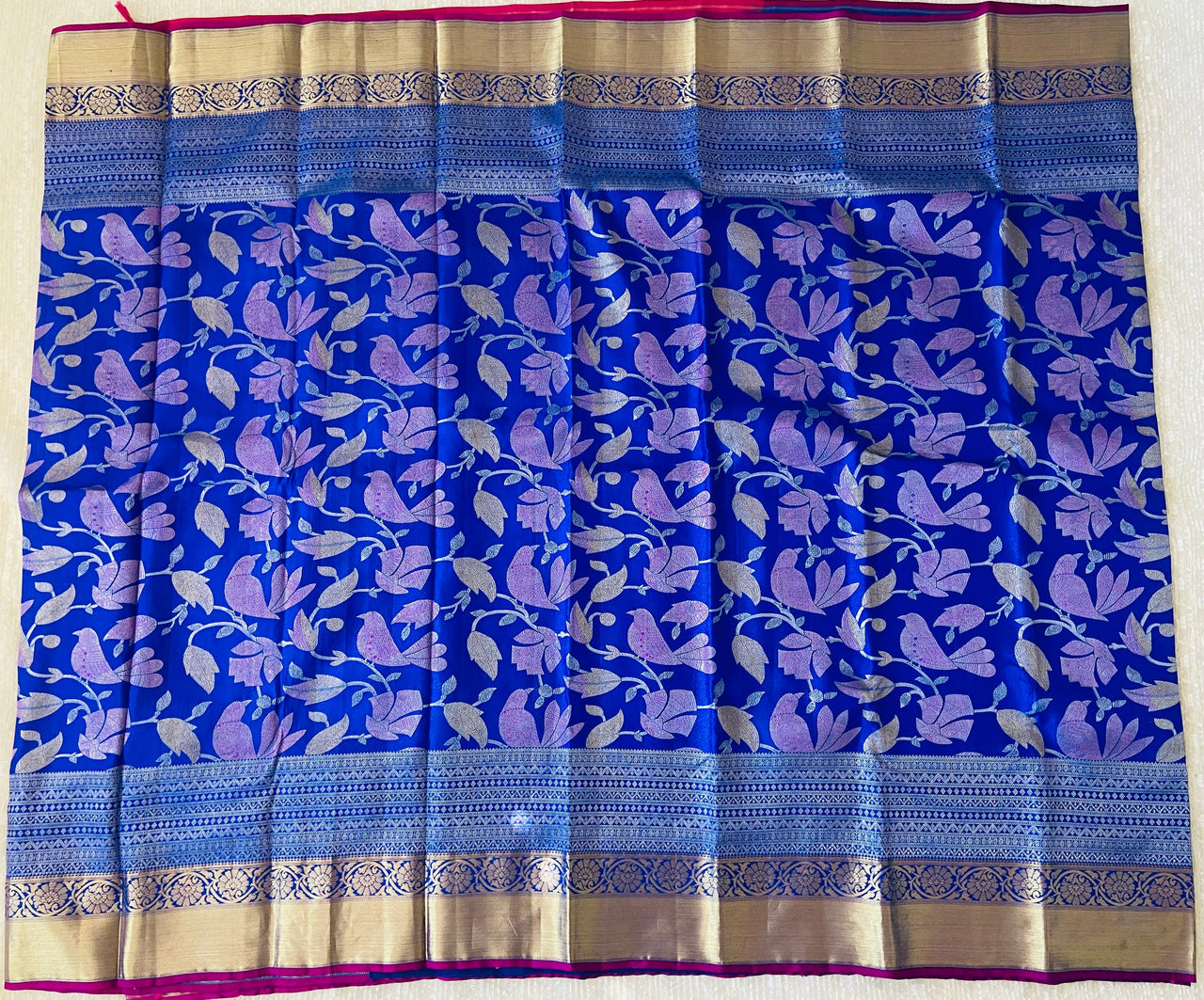 Jacquard weave kanchipuram/Kanchivaram handloom pure silk saree | Imperial blue & Fuchsia pink | Silk Mark | Ships from California