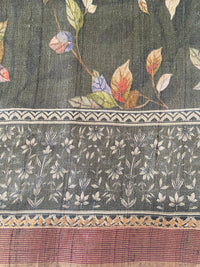 Thumbnail for Banarasi Tussar Silk Digital Print Saree | Handwoven and digitally printed | Black | Ships from California
