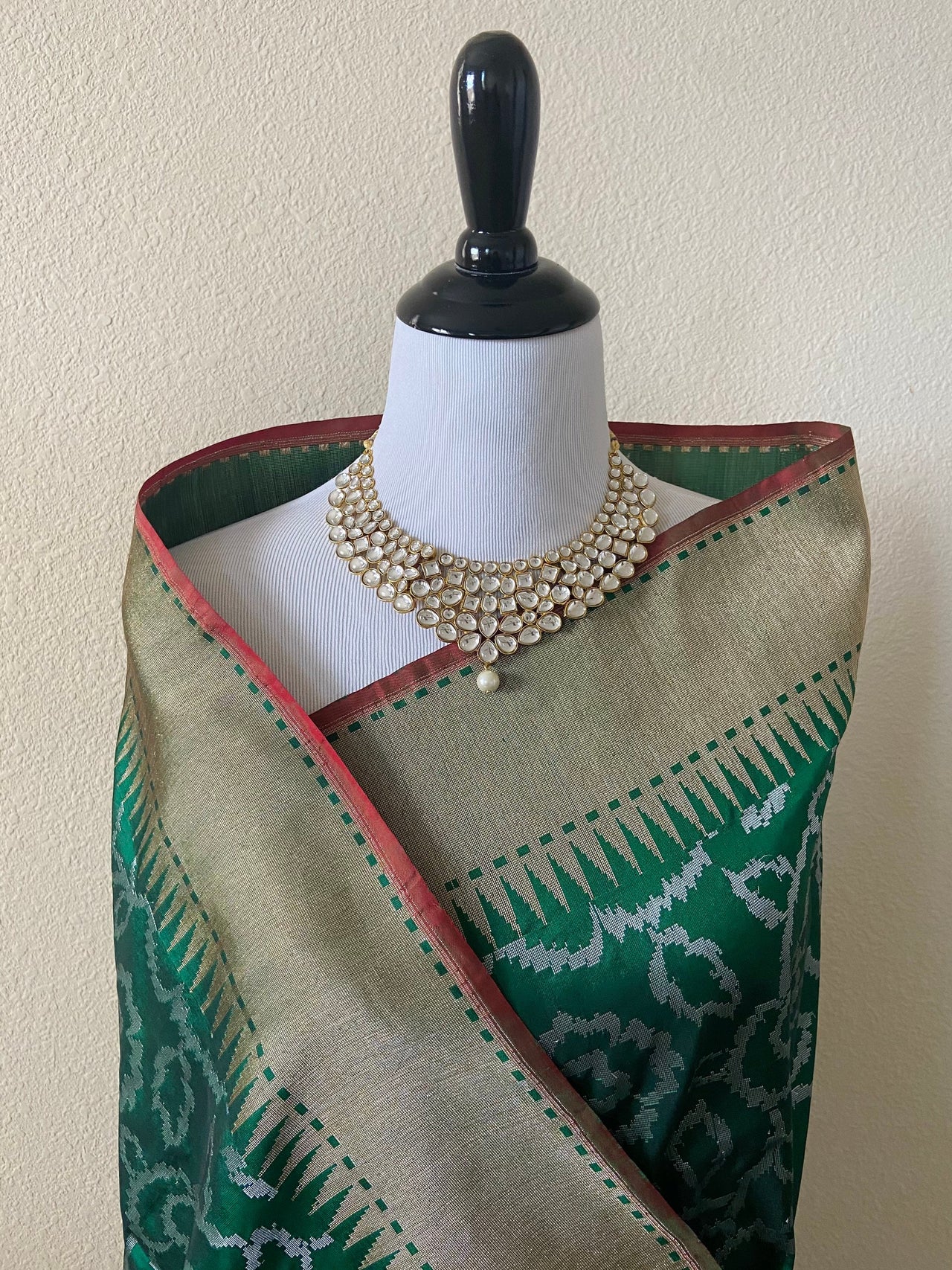 Banarasi Pure Katan Silk Saree With Wide Floral Border | Bottle Green | Handwoven | Silk Mark | Ships from California