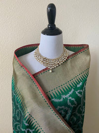 Thumbnail for Banarasi Pure Katan Silk Saree With Wide Floral Border | Bottle Green | Handwoven | Silk Mark | Ships from California