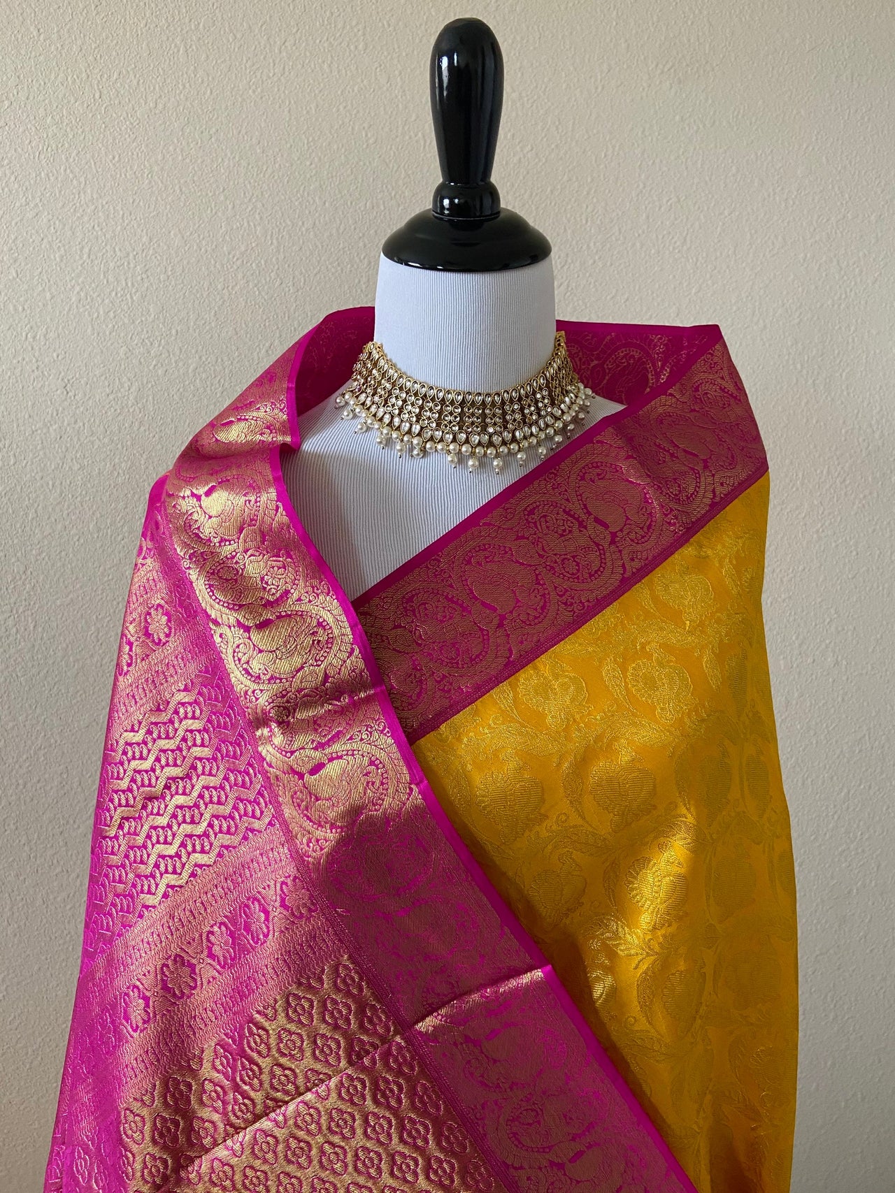 Sunny yellow kanchipuram/Kanchivaram handloom pure silk saree | Silk Mark certified | Ships from California