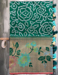 Thumbnail for Banarasi Pure Katan Silk Saree With Wide Floral Border | Bottle Green | Handwoven | Silk Mark | Ships from California