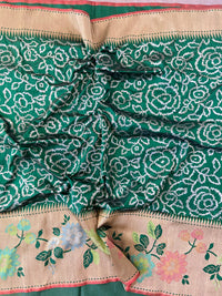 Thumbnail for Banarasi Pure Katan Silk Saree With Wide Floral Border | Bottle Green | Handwoven | Silk Mark | Ships from California