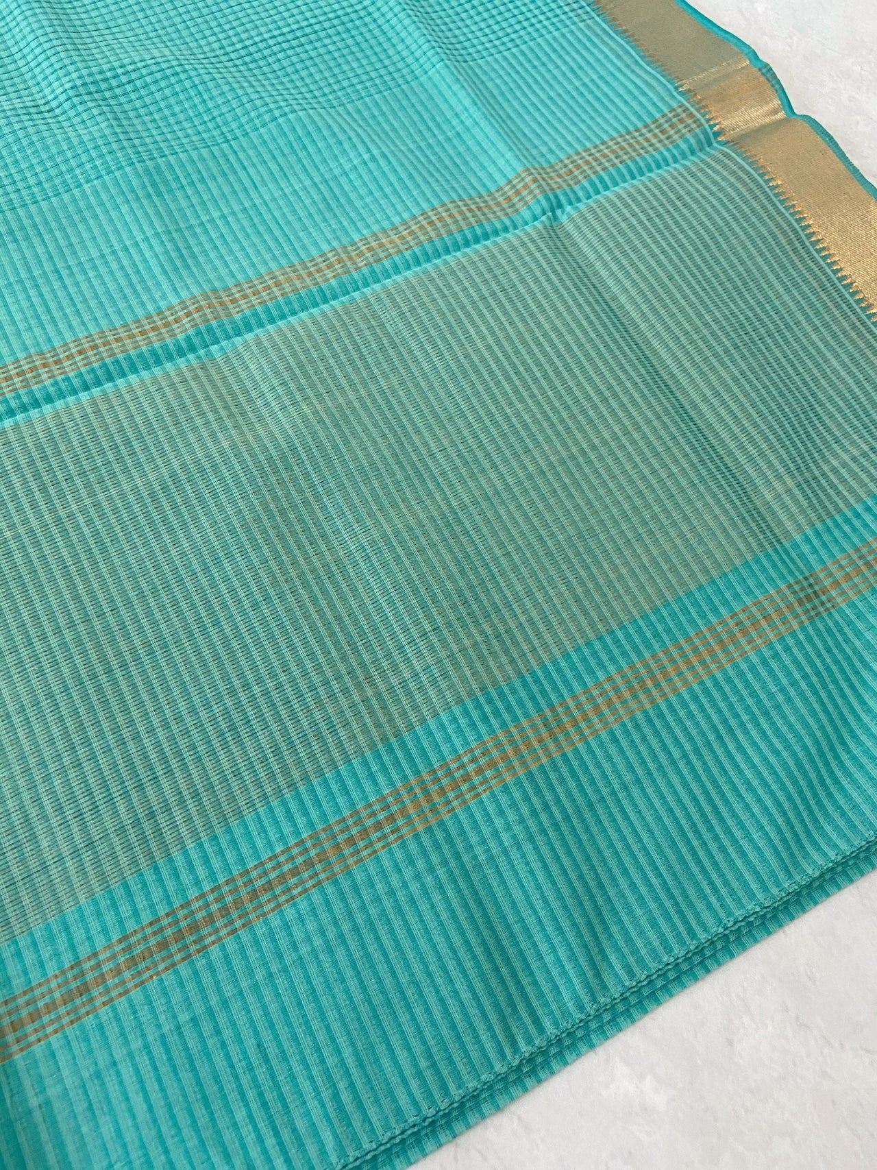 Mangalgiri Handwoven Cotton Saree | Aqua | Ships from California