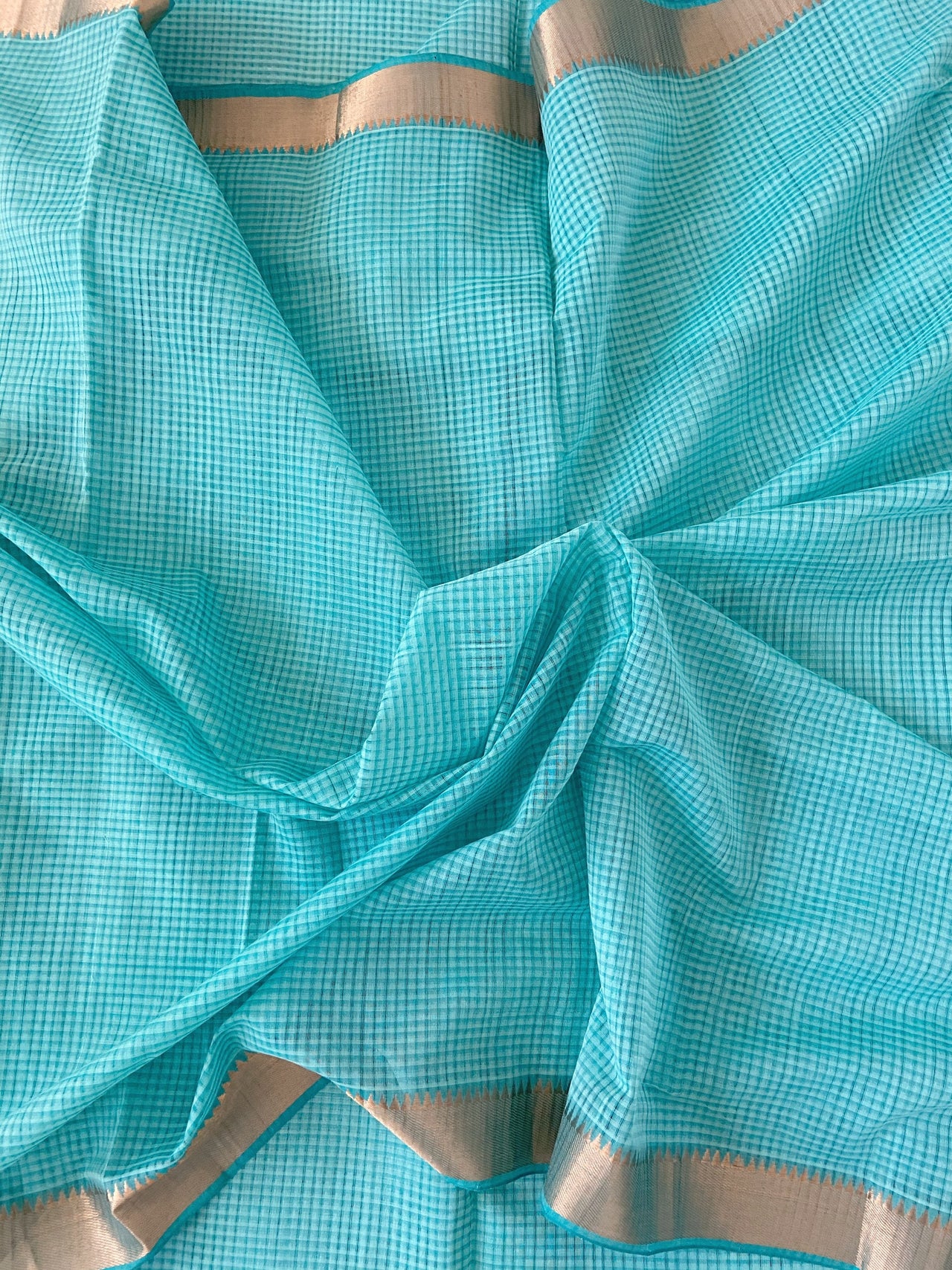 Mangalgiri Handwoven Cotton Saree | Aqua | Ships from California