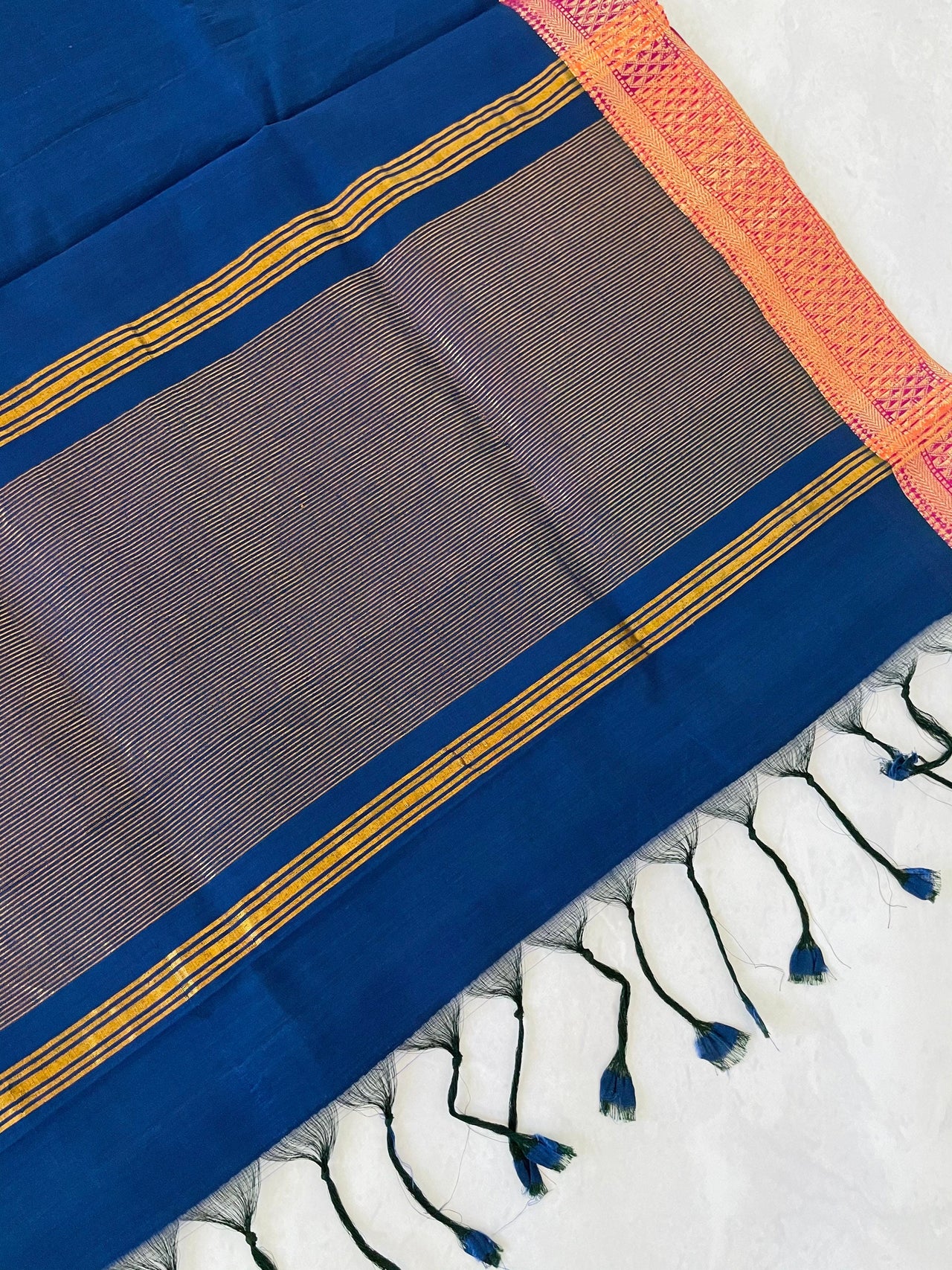 Mangalgiri Handwoven Cotton Saree | Navy Blue | Ships from California